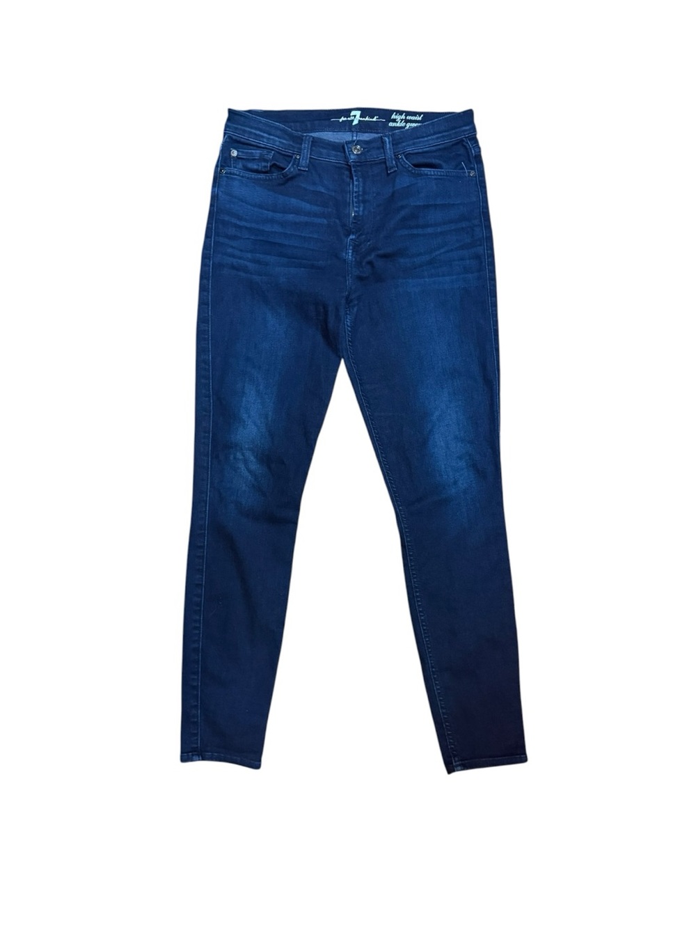 7 For All Mankind Deep Indigo High Waist Ankle Stretch Jeans - Picture 3 of 6